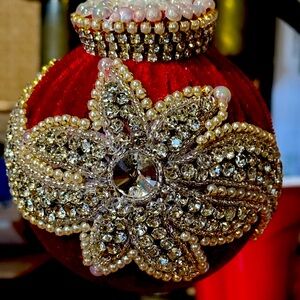Red Velvet Ornament with Embellishments